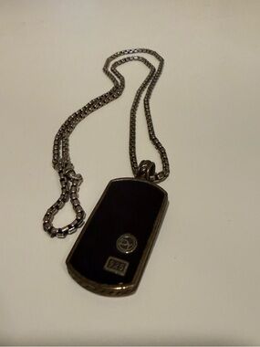 David Yurman Black and Silver Onyx Dog Tag Pendant Necklace